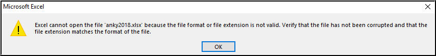 Excel non può aprire il file" nomefile.xlsx