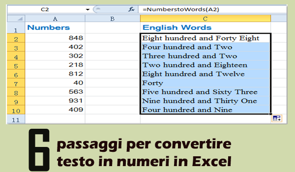 convertire testo in numeri in Excel
