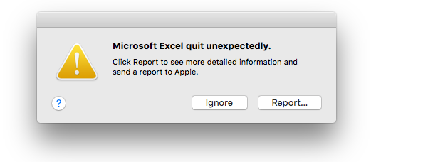 Microsoft Excel Esci inaspettatamente Mac Errore