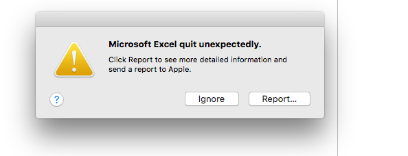  l'applicazione Microsoft Excel si chiude in modo imprevisto