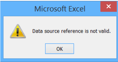 riferimento all'origine dati di Excel non è valido errore