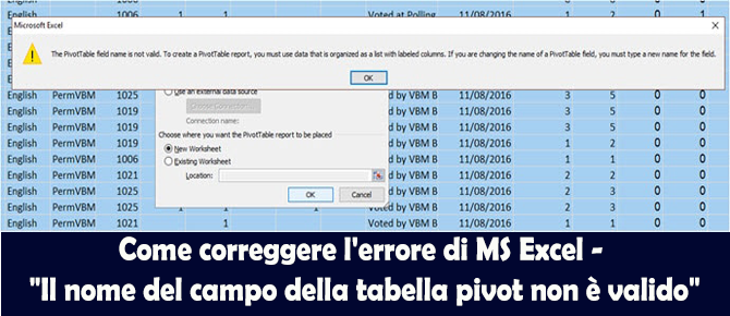 MS Excel Il nome del campo della tabella pivot non è valido