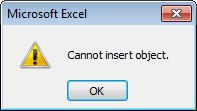  non può inserire oggetto in Excel