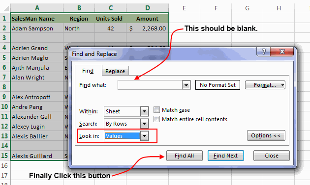  elimina blank filari di Excel 7