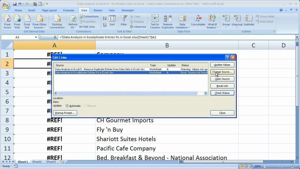 correggere i collegamenti interrotti in Excel