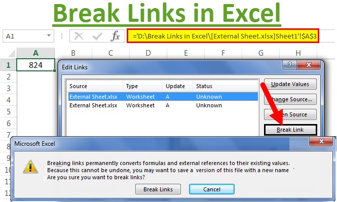 rimuovere il collegamento interrotto in Excel 1