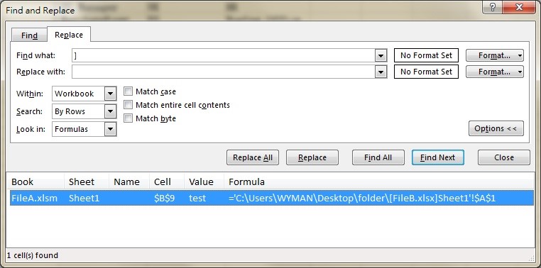 trovare collegamenti interrotti in Excel 3