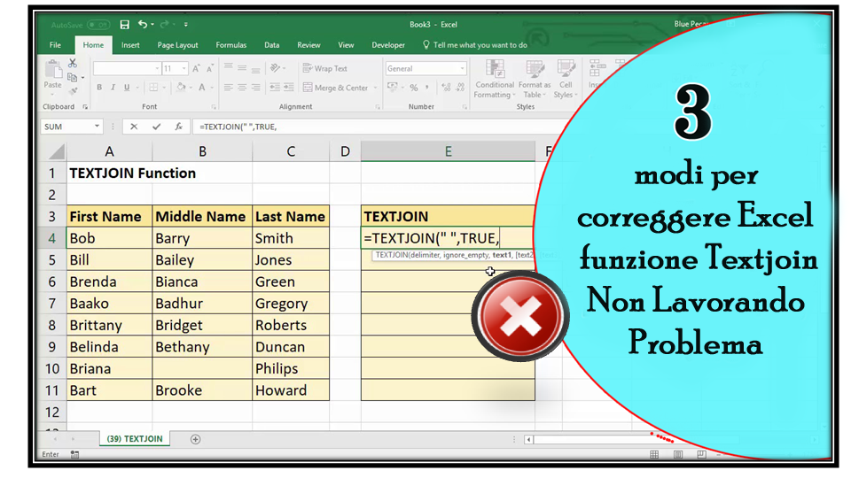 3 modi per correggere Excel funzione Textjoin Non Lavorando Problema