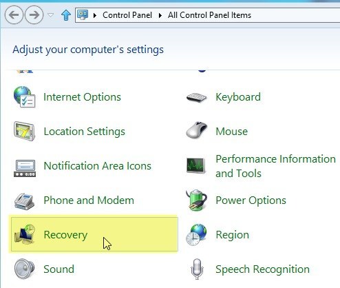 Usa il ripristino di Windows 1
