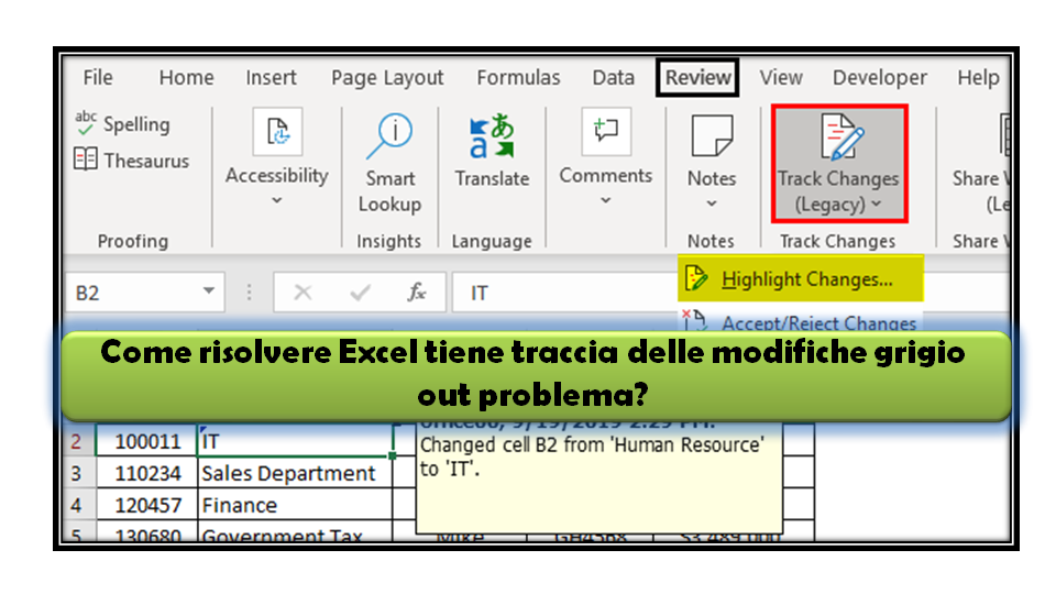 Come risolvere Excel tiene traccia delle modifiche grigio out problema?