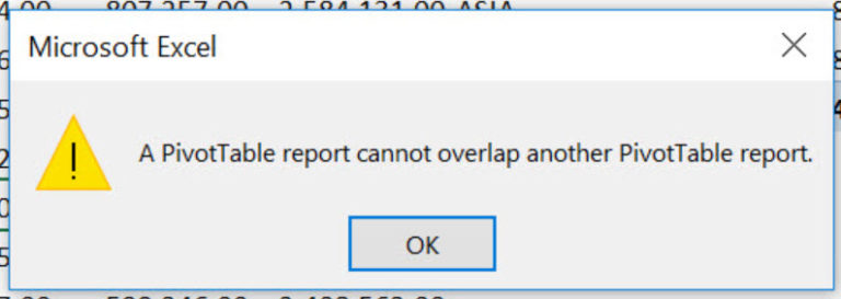 PivotTable Rapporto Non può Sovrapponersi ad un altro Rapporto tabella pivot