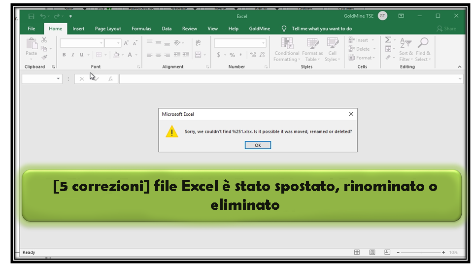 file Excel è stato spostato, rinominato o eliminato errore