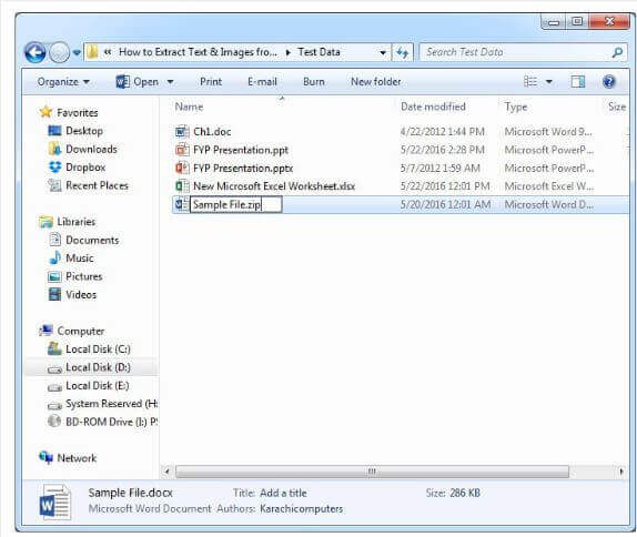 Estrai le immagini Utilizzando L'estensione del file 3
