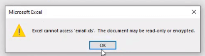 Impossibile accedere al documento di sola lettura <nome file>