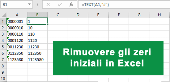 rimuovere gli zeri iniziali in Excel