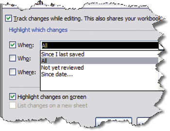 funzione Track Changes di Excel è disattivata