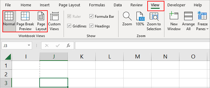 Opzione Righello Greyed Out in Excel
