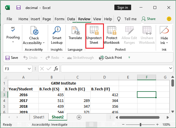 Opzione Righello Greyed Out in Excel