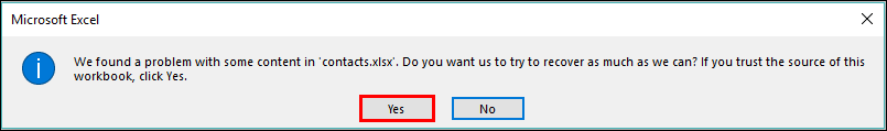 Abbiamo trovato un problema con alcuni contenuti in Excel