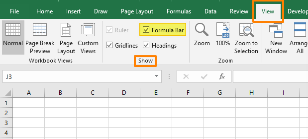 Come nascondere la barra della formula in Excel