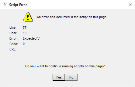 errore nello script di questa pagina in Excel