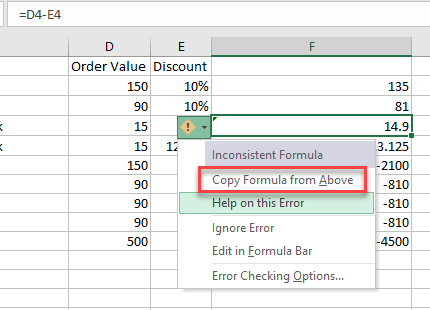 rimuovere il triangolo verde in Excel