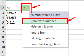 rimuovere il triangolo verde in Excel