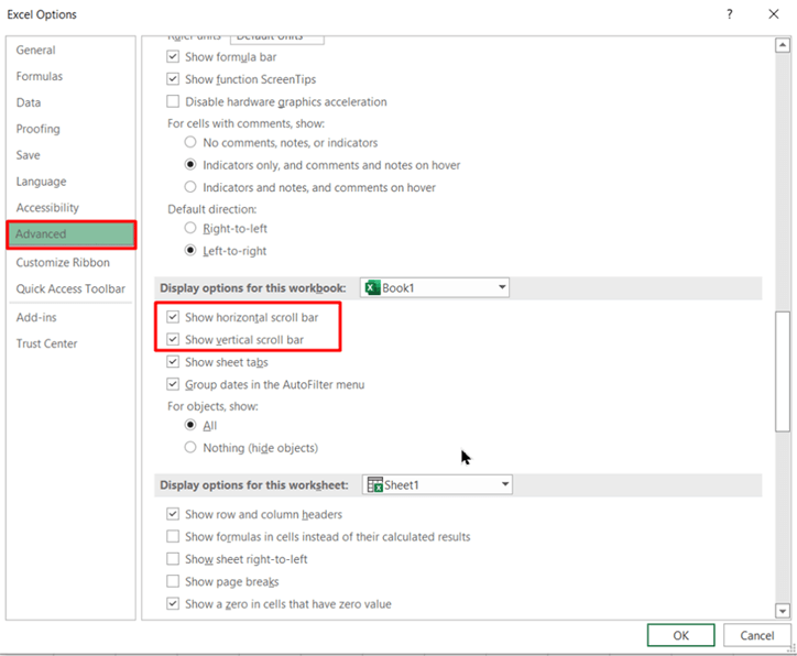 Il foglio Excel non si muove su e giù
