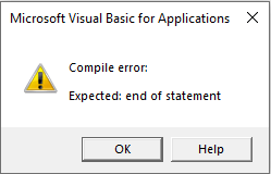 correggere Excel Compile Error Expected End of Statement!