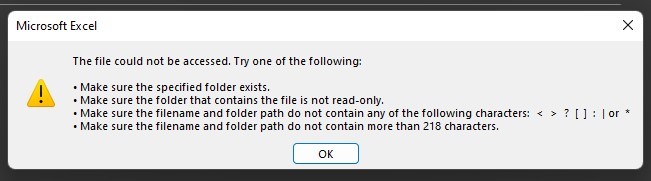 Excel the File Could Not Be Accessed