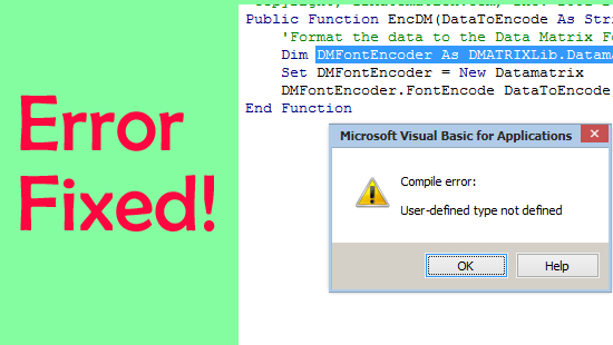 User-Defined Type Not Defined Errore in Excel