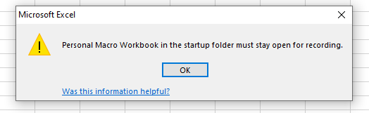 Excel Personal Macro Workbook in The Startup Folder