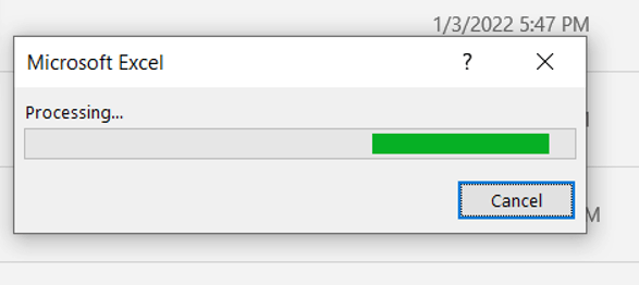 Microsoft Excel bloccato durante Processing durante il salvataggio/apertura