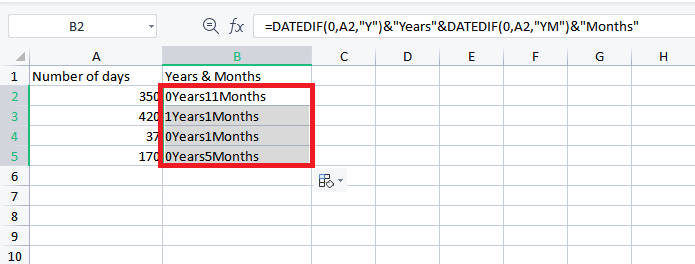 convertire i giorni in mesi in Excel