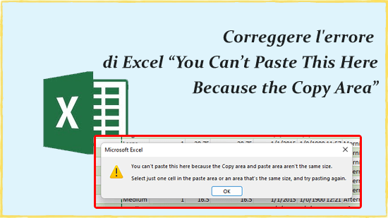 Impossibile incollare qui a causa dell'area di copia